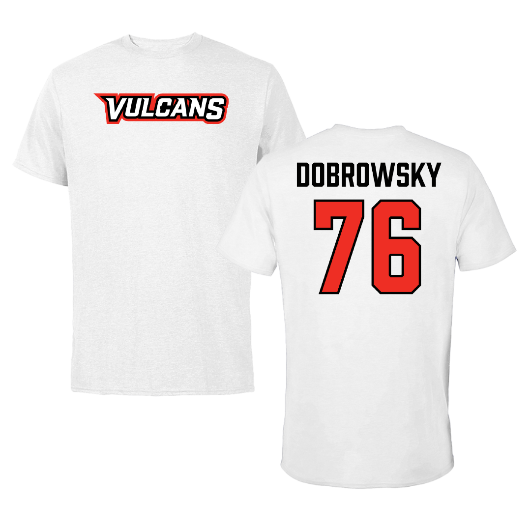 PennWest California Football White Performance Tee - #76 Mark Dobrowsky