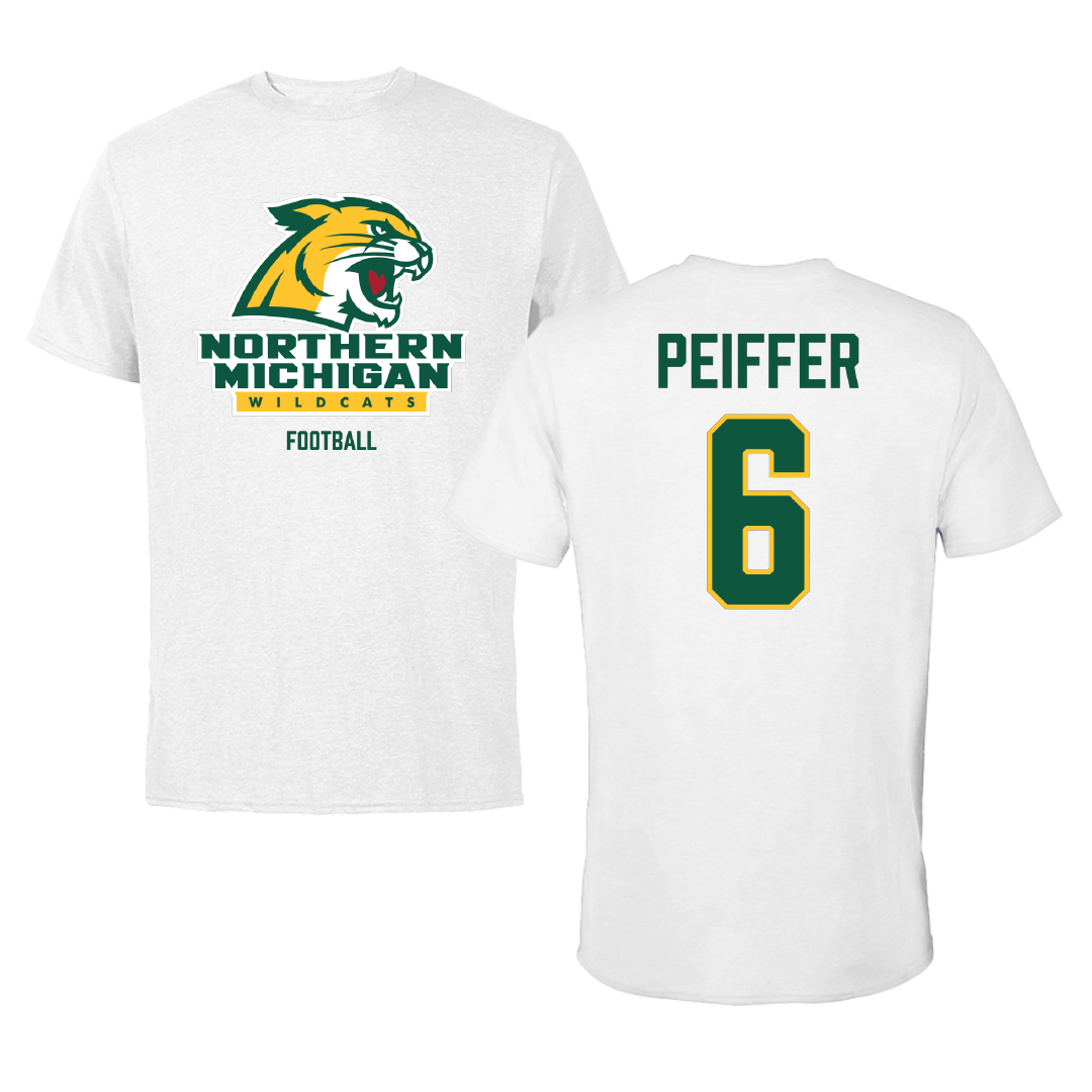 Northern Michigan University Football White Tee - #6 Sam Peiffer
