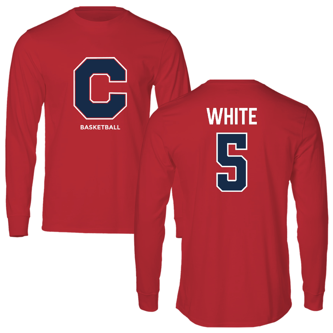 Catawba College Basketball (M) Red Long Sleeve - #5 Montraivis White