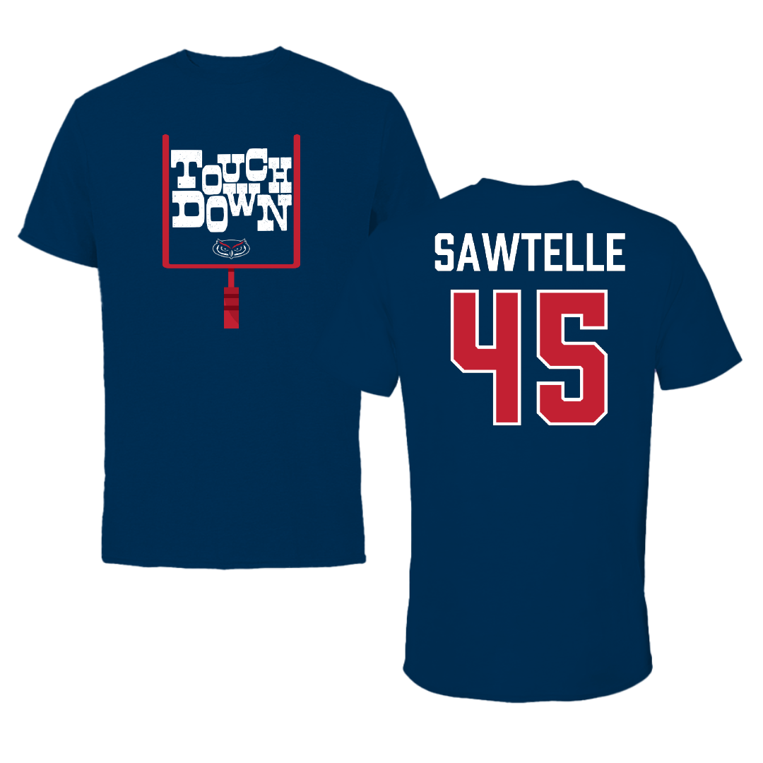Florida Atlantic University Football Navy Touchdown Tee - #45 Makai Sawtelle