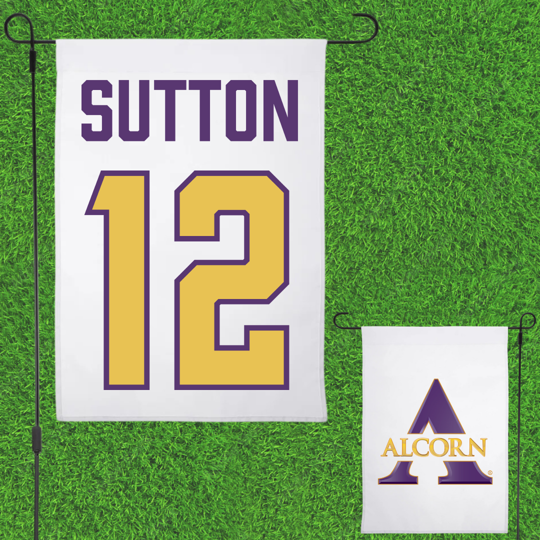 Alcorn State University Baseball White Garden Flag - #12 Kayden Sutton