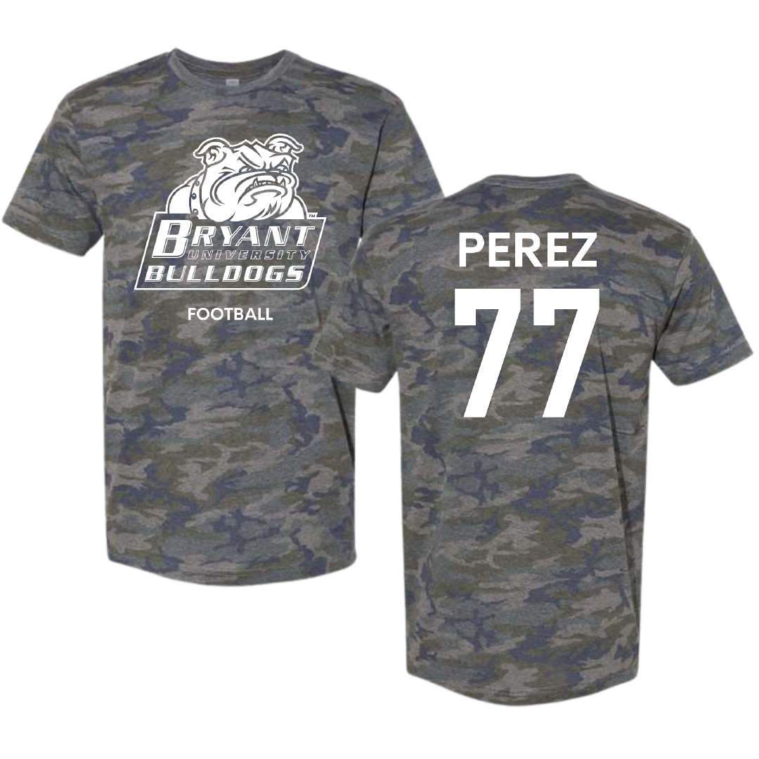 Bryant University Football Vintage Camo Tee - #77 Anthony Perez