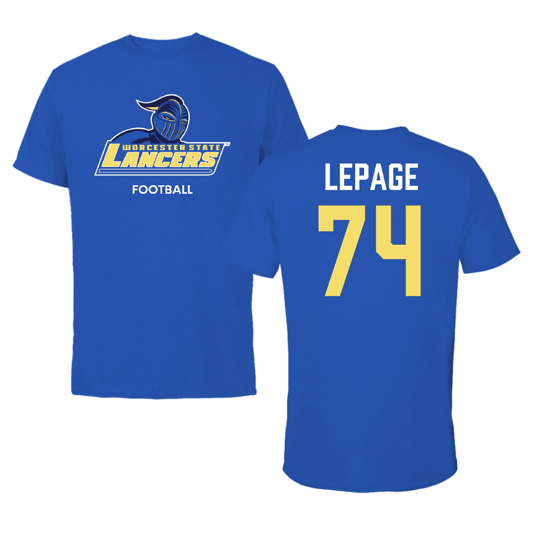 Worcester State University Football Blue Performance Tee - #74 Gavin Lepage