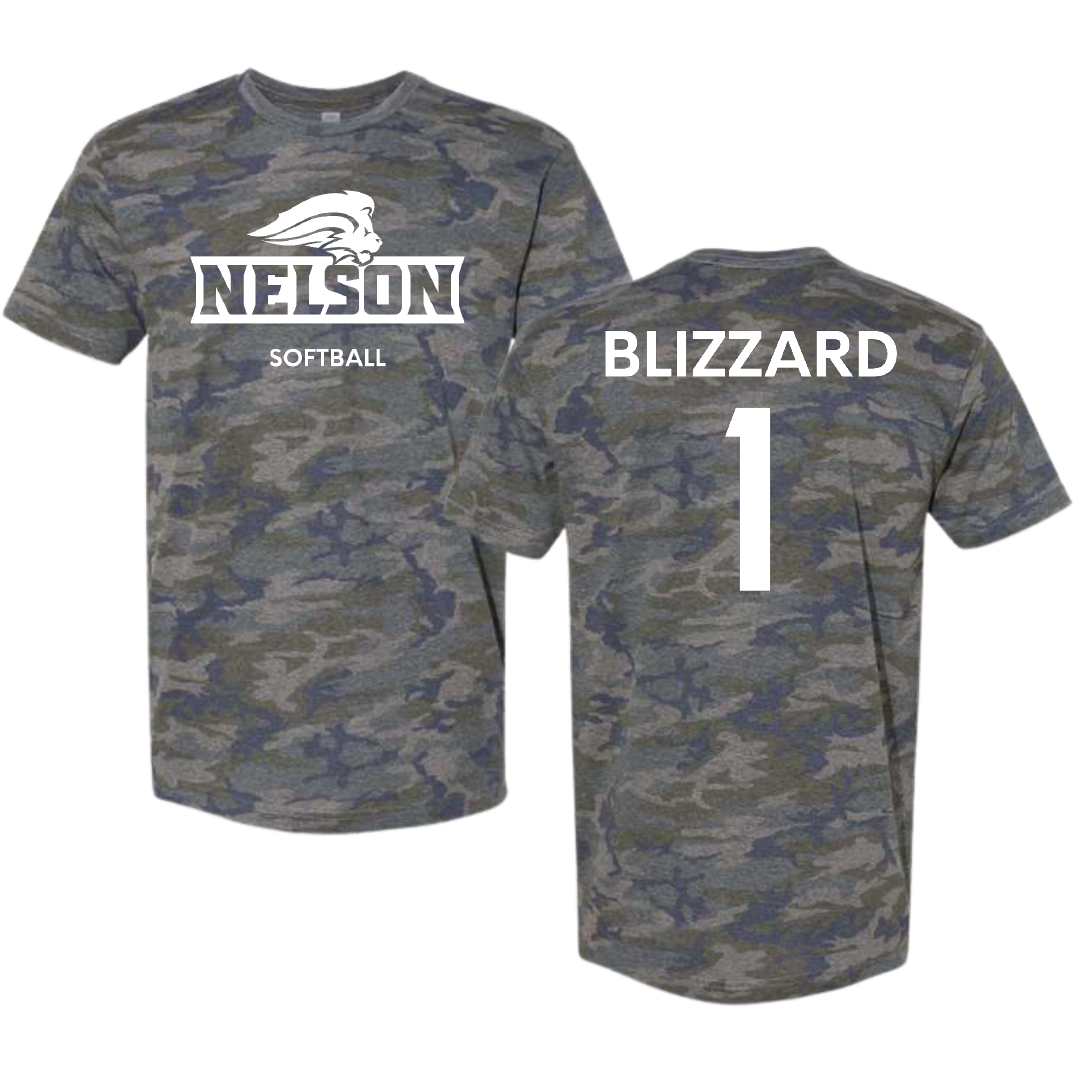 Nelson University Softball Vintage Camo Tee - #1 Macie Blizzard