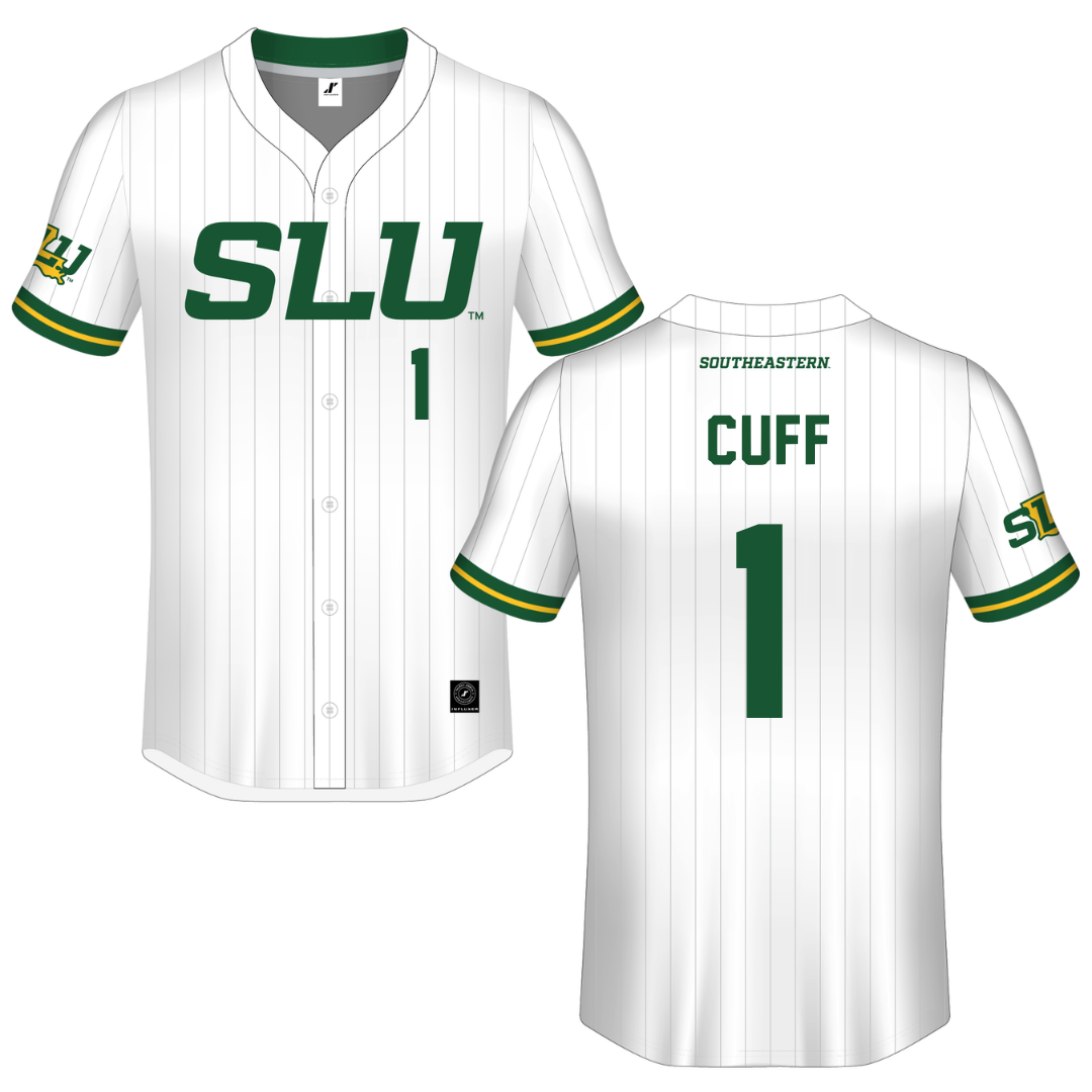 Southeastern Louisiana University White Pinstripe Button-Down Jersey - #1 Connor Cuff