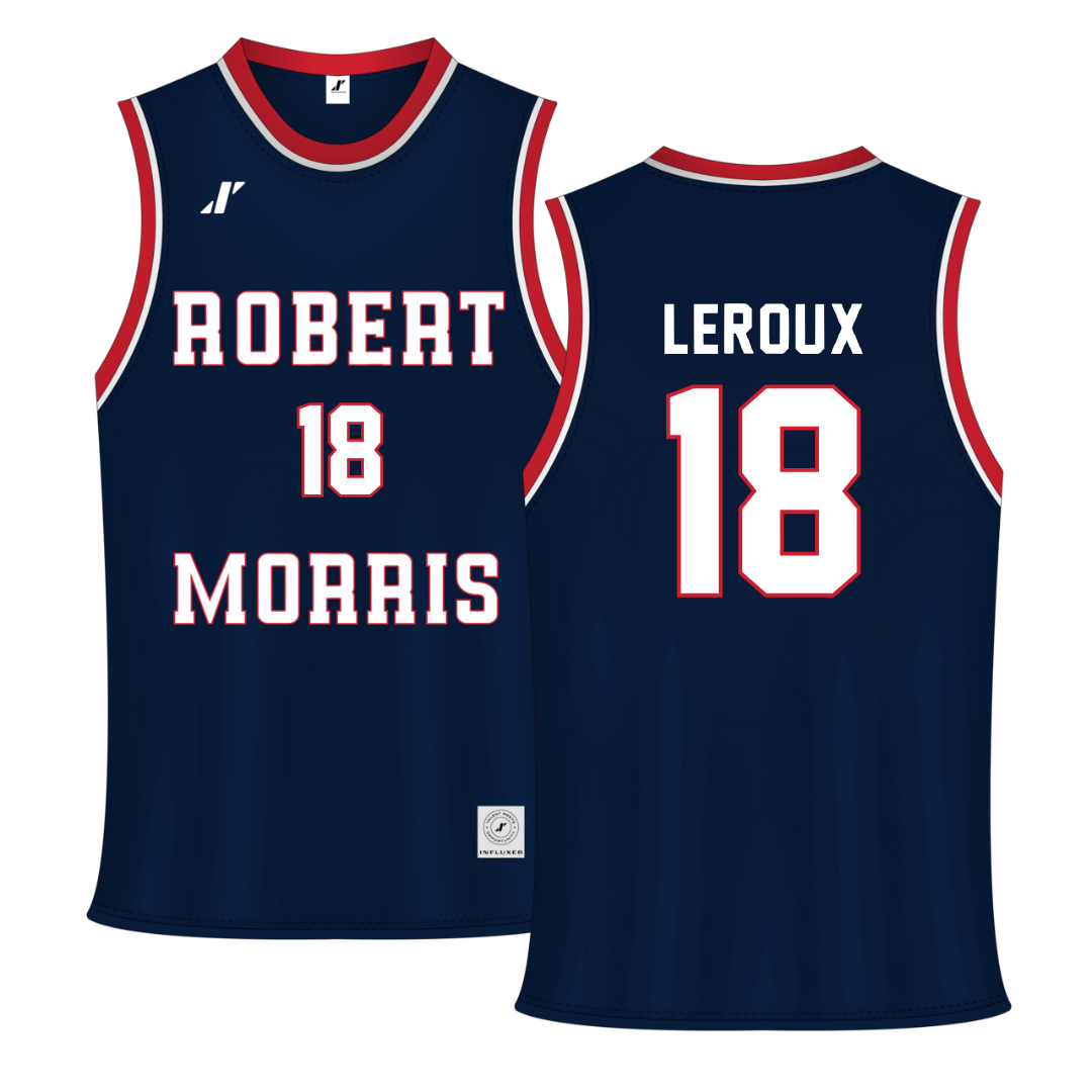 Robert Morris University Navy RMU Basketball Jersey - #18 Ava Leroux