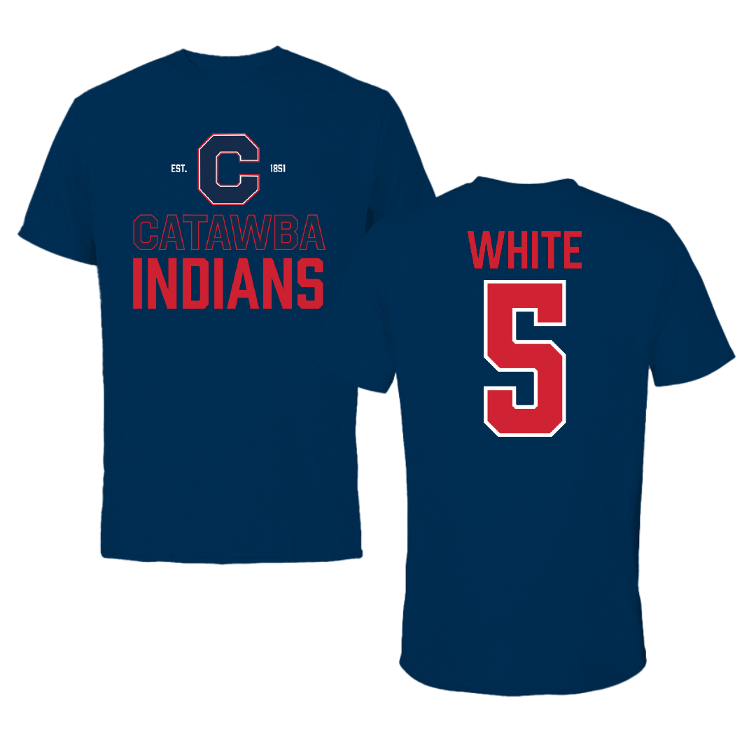 Catawba College Basketball Navy General Performance Tee - #5 Montraivis White