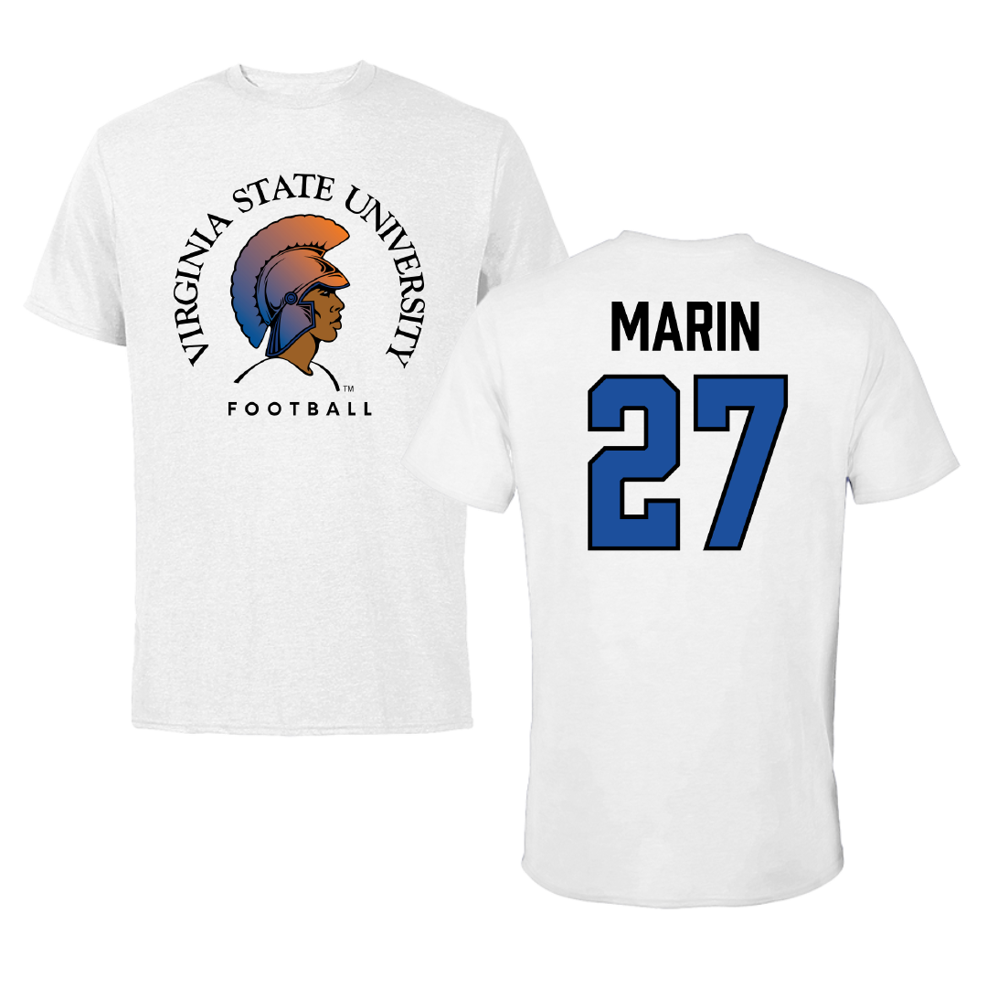 Virginia State University Football White Performance Tee - #27 Chris Marin