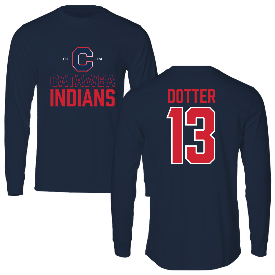 Catawba College Football Navy General Performance Long Sleeve - #13 Dru Dotter