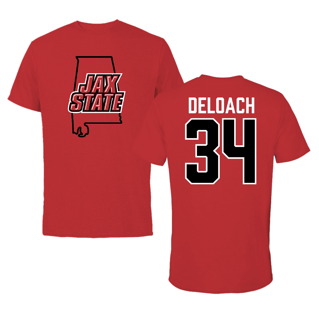 Jacksonville State University Football Red State Tee - #34 Dajwon DeLoach
