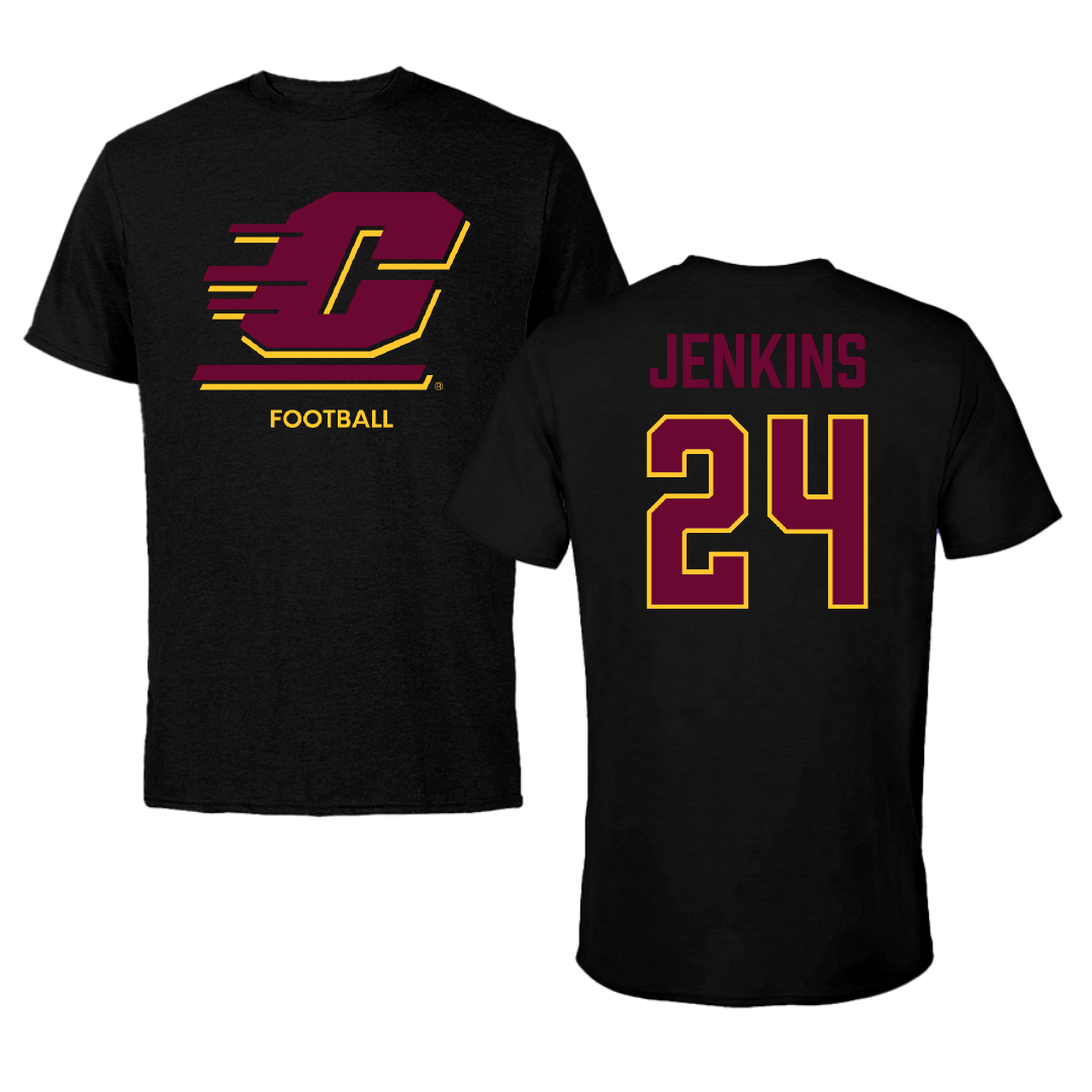 Central Michigan University Football Black Tee - #24 Mekhi Jenkins