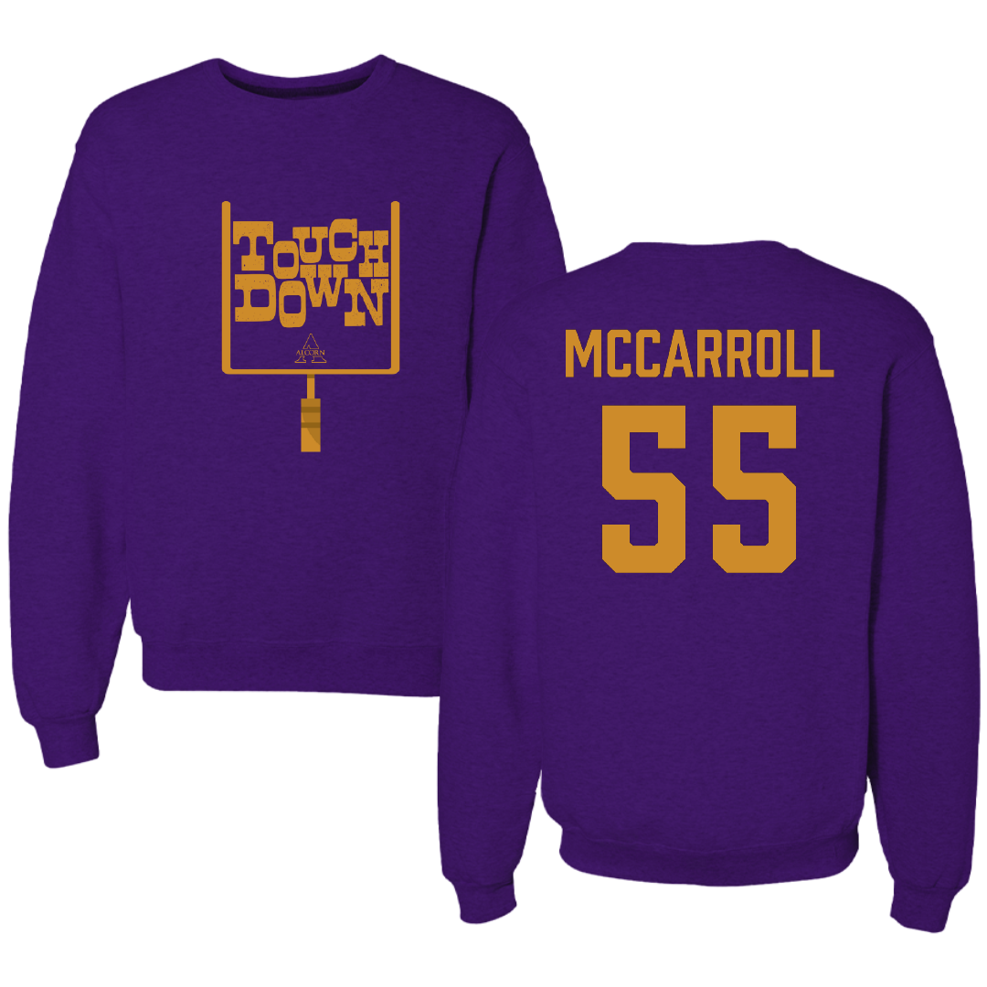 Alcorn State University Football Purple Touchdown Crewneck - #55 Jayden McCarroll
