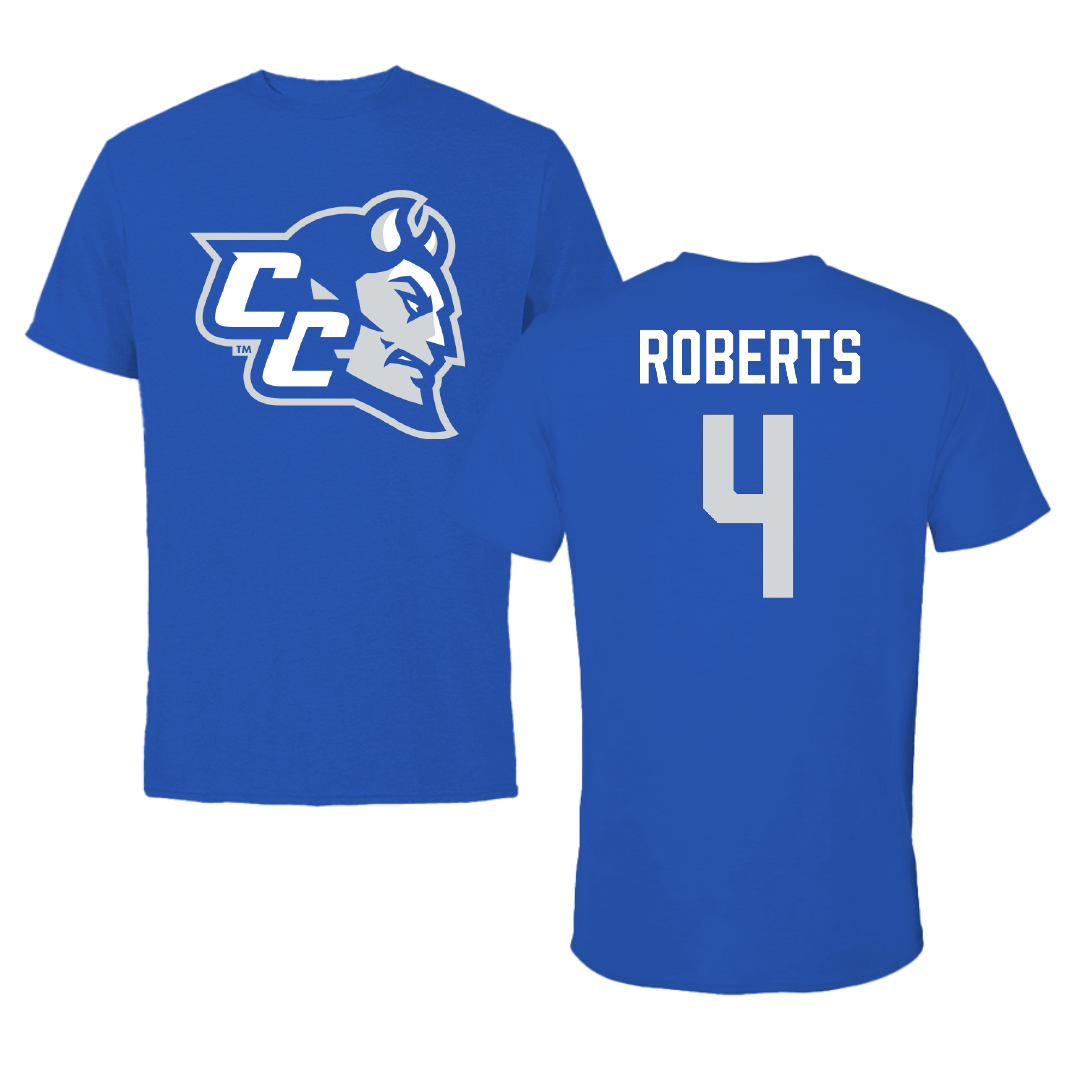 Central Connecticut State University Football Blue Tee - #4 Drayvyn Roberts