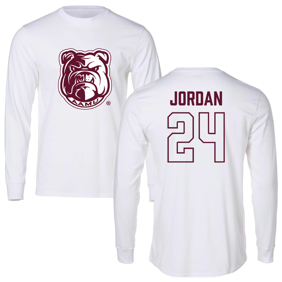 Alabama A&M University Basketball (M) White Long Sleeve - #24 Nari Jordan