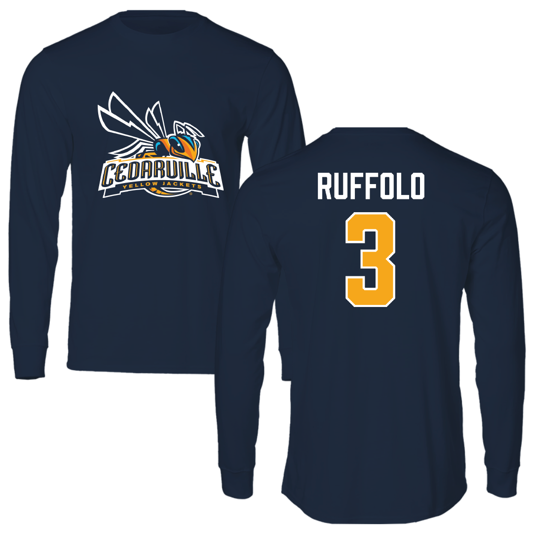 Cedarville University Basketball Navy Performance Long Sleeve - #3 Anthony Ruffolo