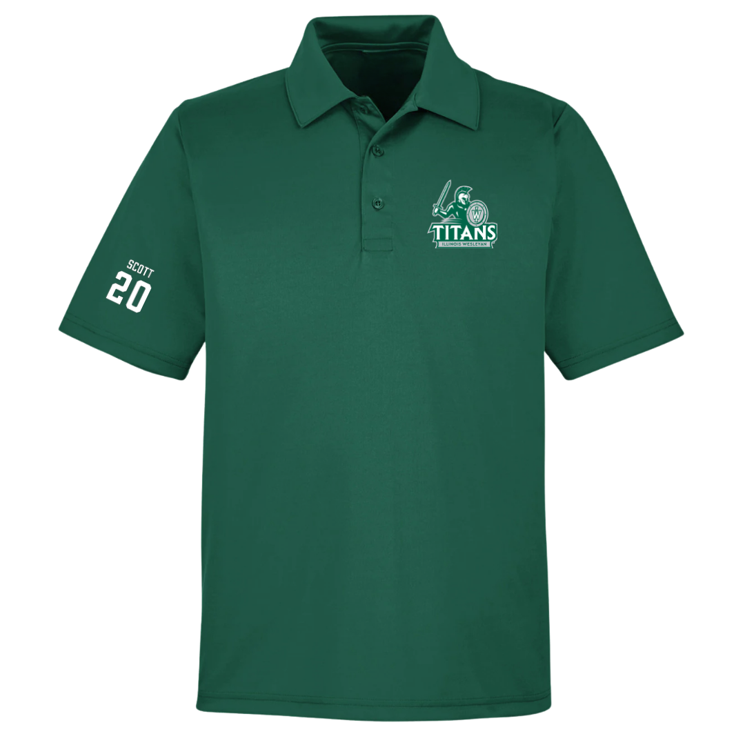 Illinois Wesleyan University Football Forest Green Polo - #20 Jahari Scott