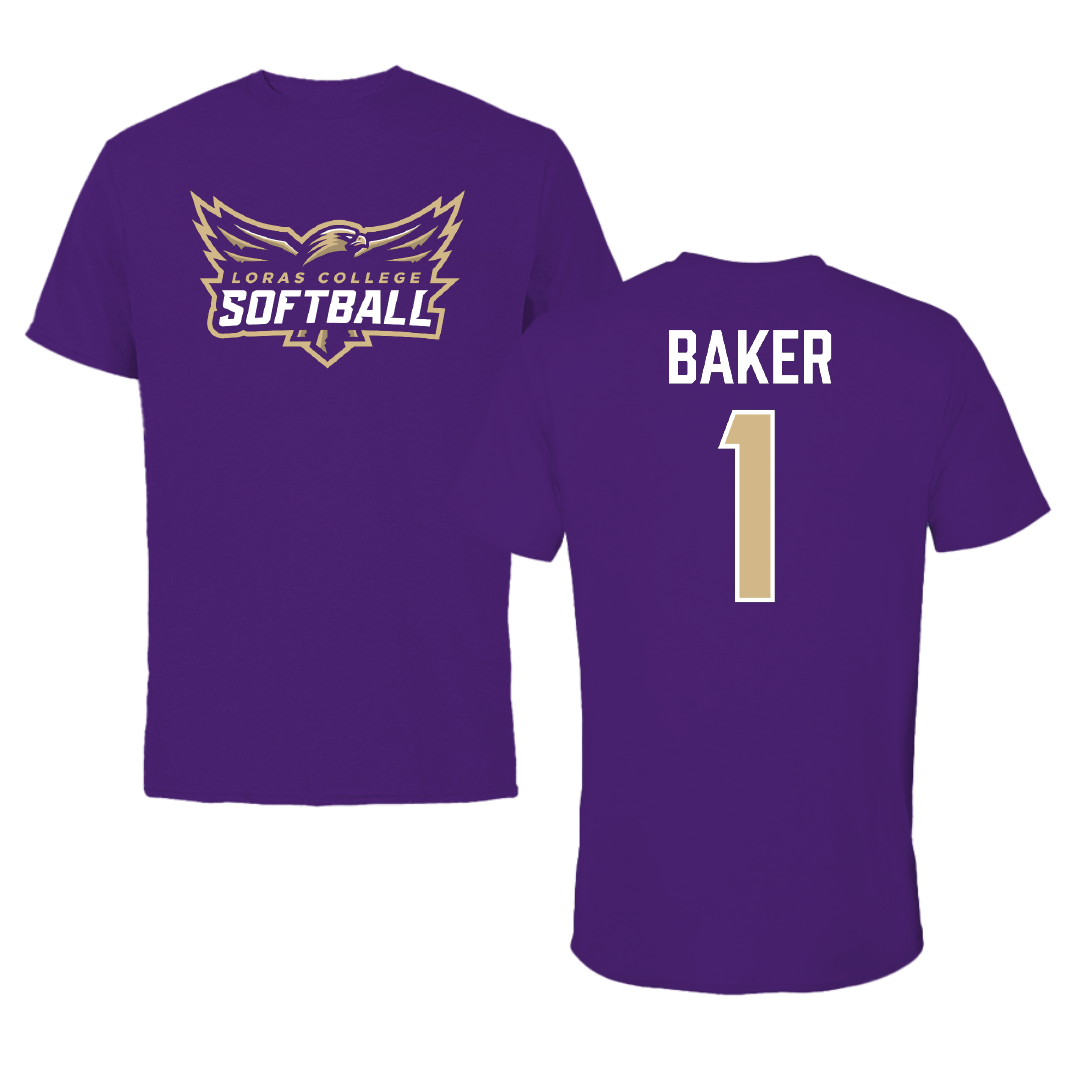 Loras College Softball Purple Softball Performance Tee - #1 Ellie Baker
