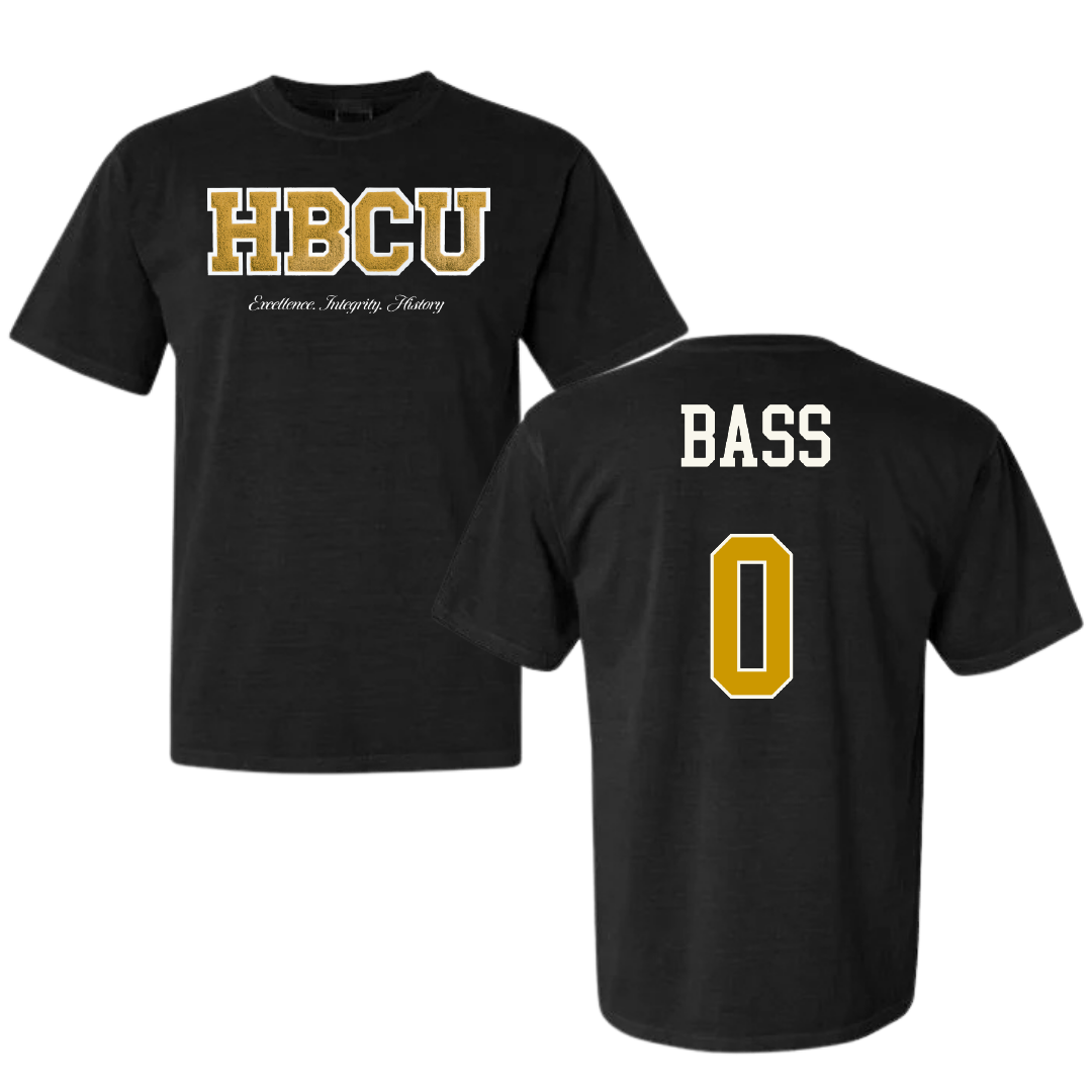 Alabama State University Basketball (M) Black HBCU Varsity Comfort Colors Tee - #0 D'Ante Bass
