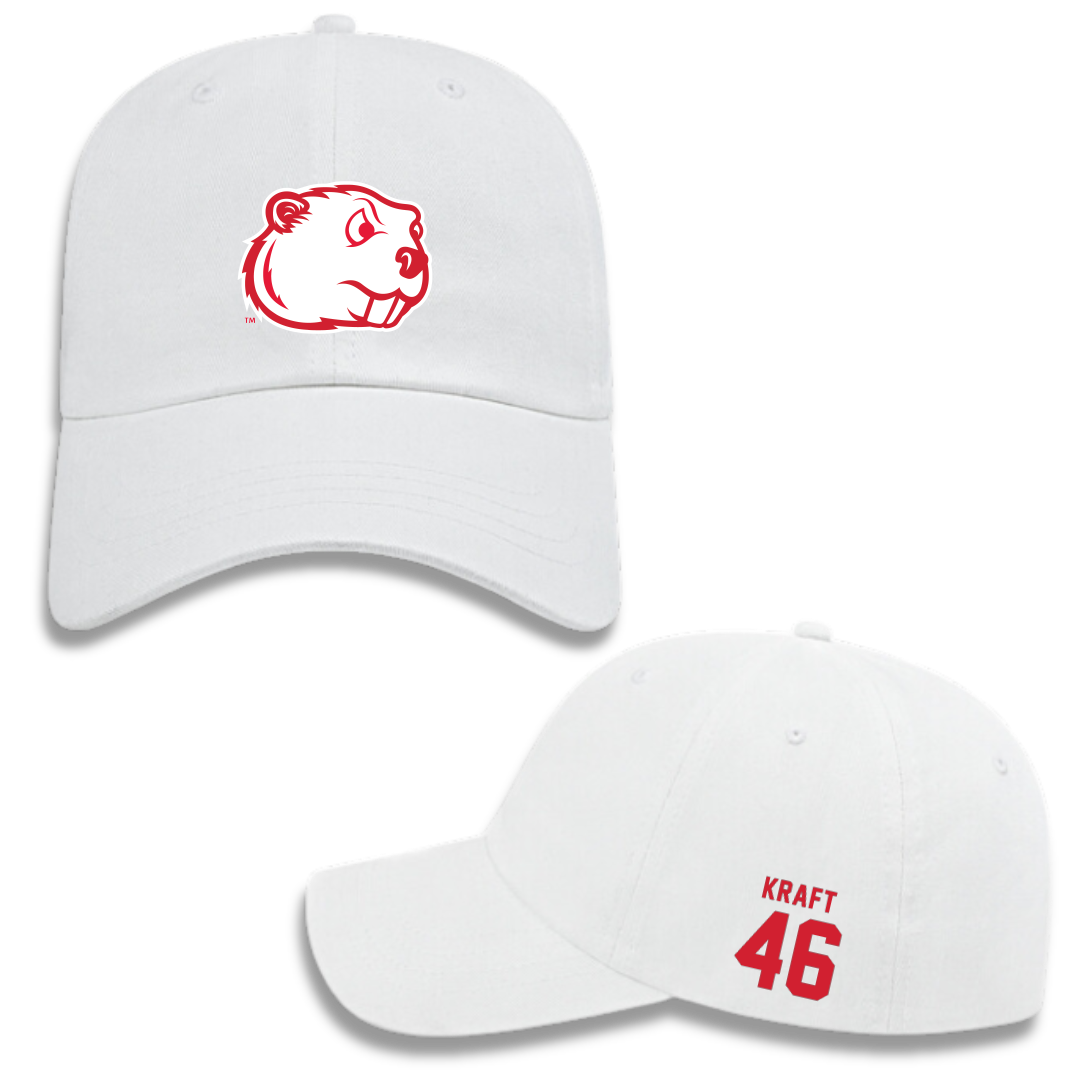 Minot State University Baseball White Hat - #46 Harrison Kraft