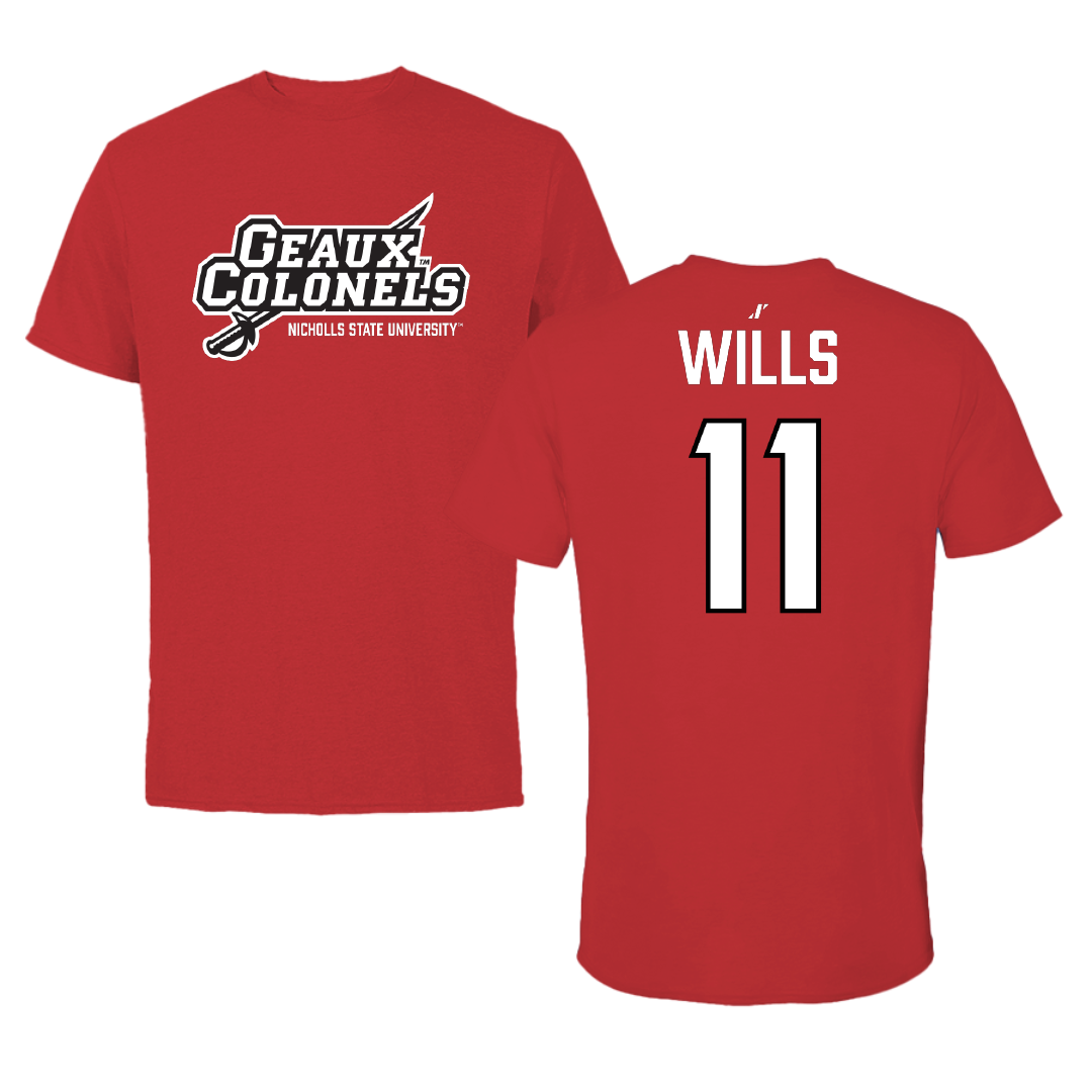 Nicholls State University Soccer (W) Red General Performance Tee - #11 Olivia Wills