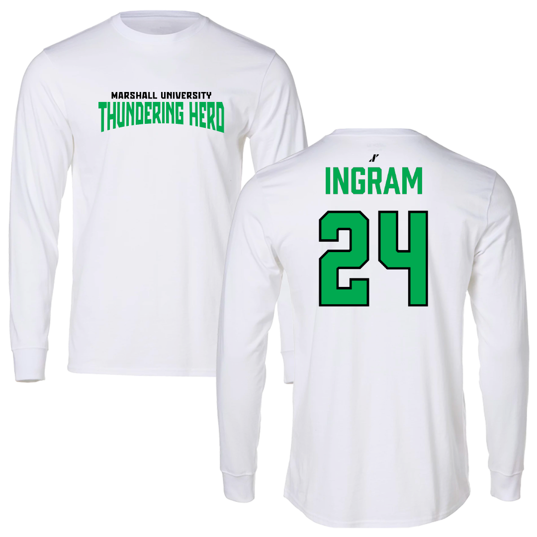 Marshall University Basketball (W) White Classic Performance Long Sleeve - #24 Kassie Ingram