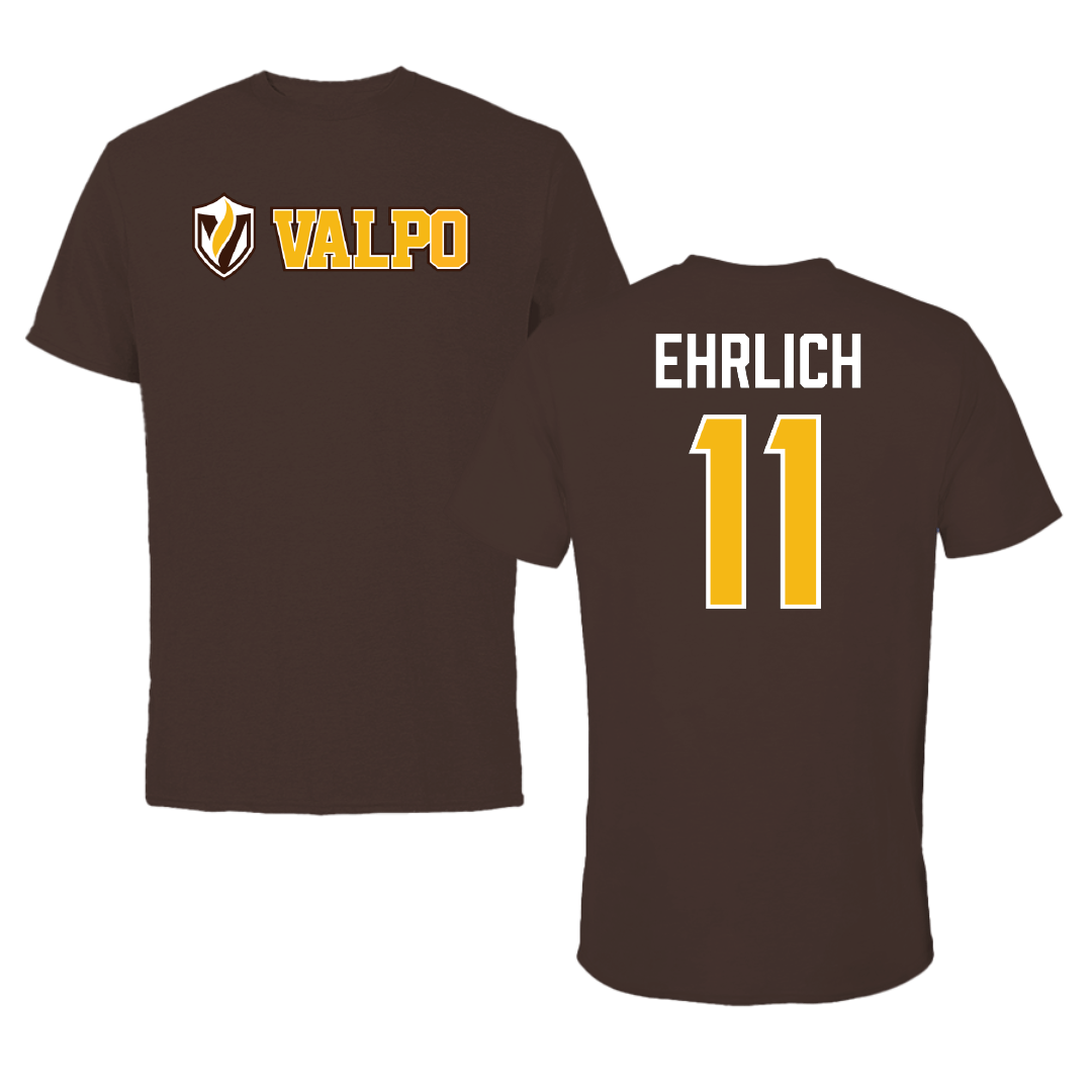 Valparaiso University Football Brown Tee - #11 Noah Ehrlich