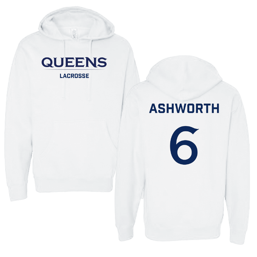 Queens University of Charlotte Lacrosse (W) White Hoodie - #6 Caroline Ashworth
