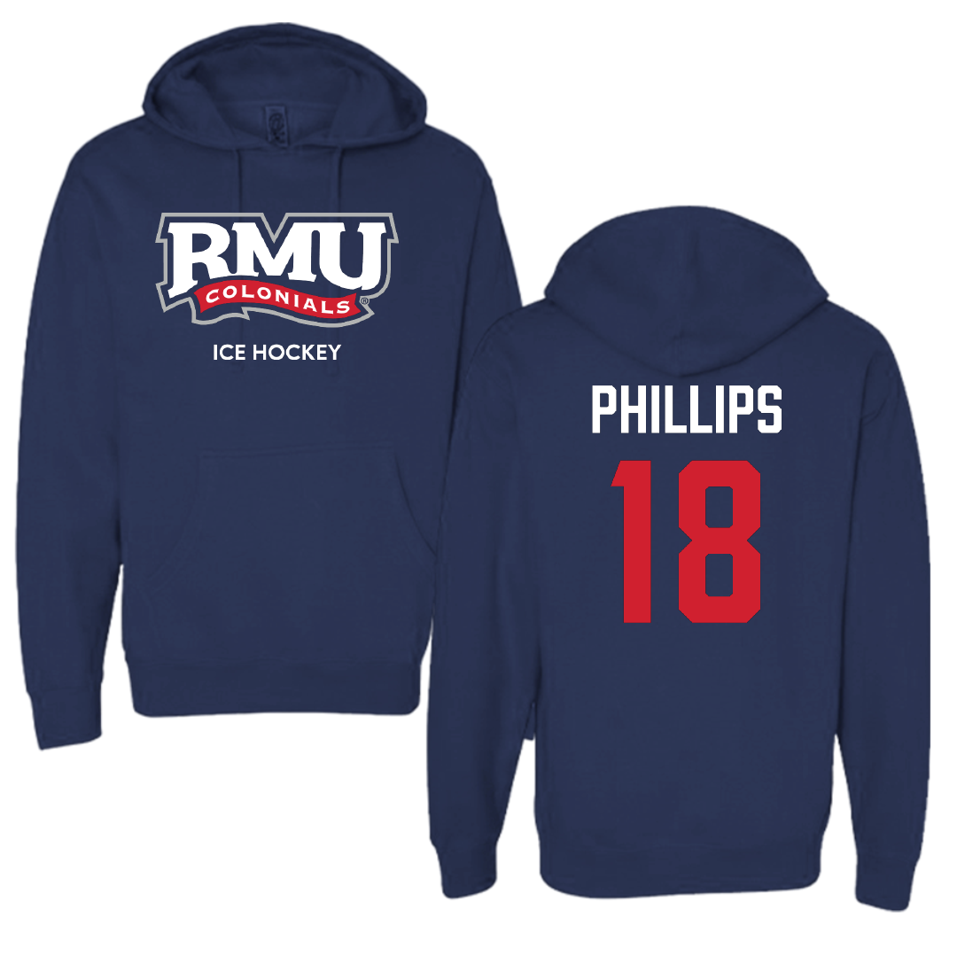 Robert Morris University Ice Hockey (W) Navy Hoodie - #18 Jersey Phillips