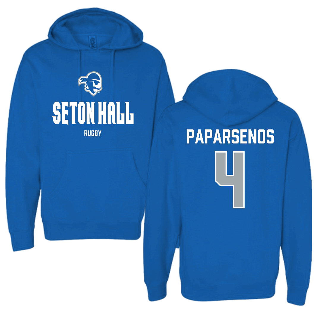 Seton Hall University Rugby (M) Blue Block Hoodie - #4 Demetrios Paparsenos