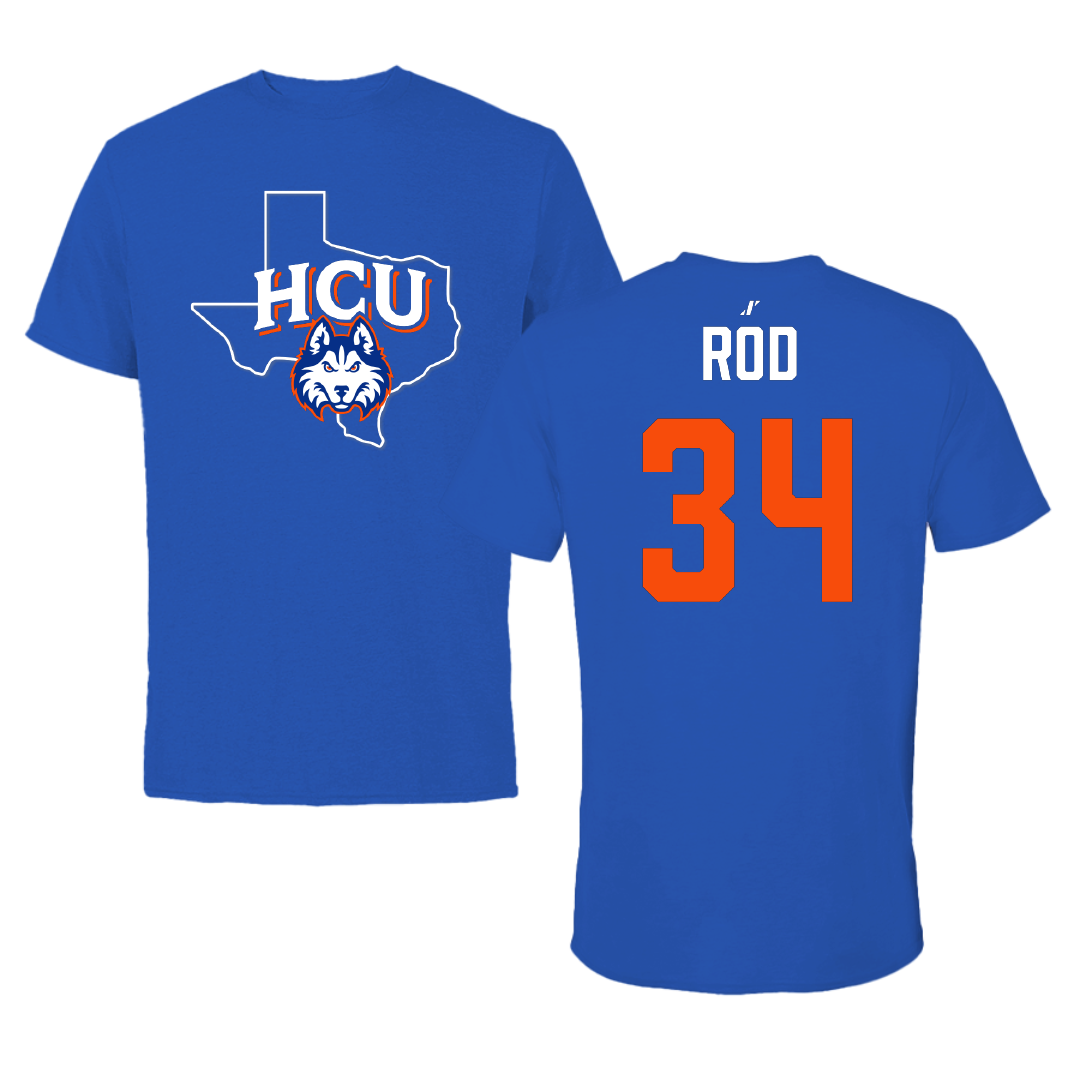 Houston Christian University Baseball Blue State Tee - #34 Brock Rod