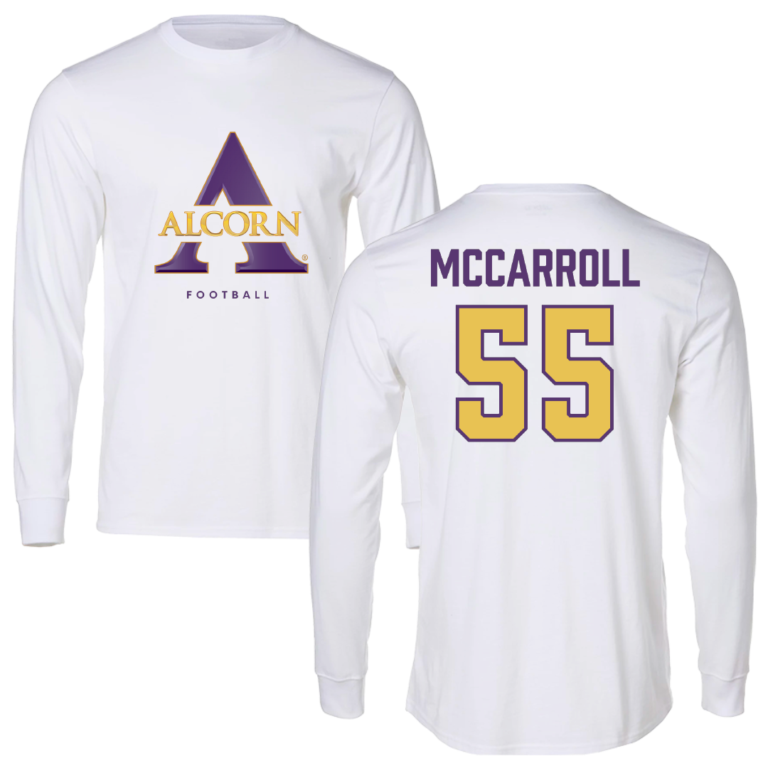 Alcorn State University Football White Long Sleeve - #55 Jayden McCarroll