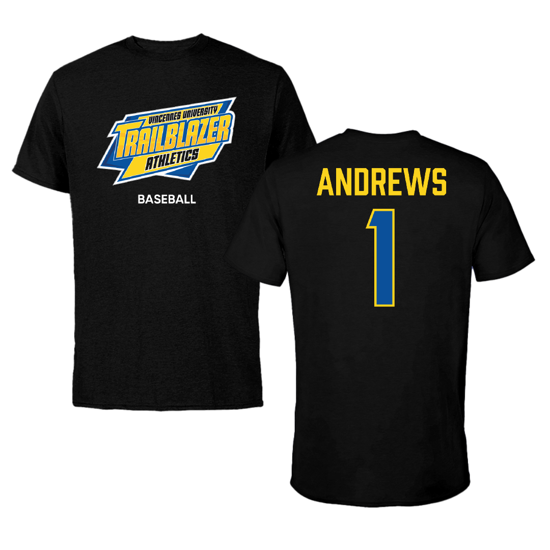 Vincennes University Baseball Black Performance Tee - #1 Jevan Andrews