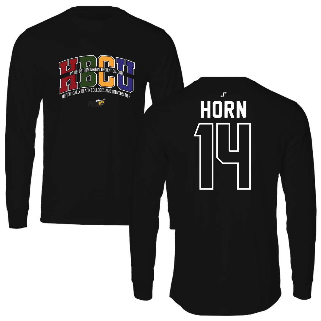 Alabama State University Football Black HBCU Performance Long Sleeve - #14 Eric Horn