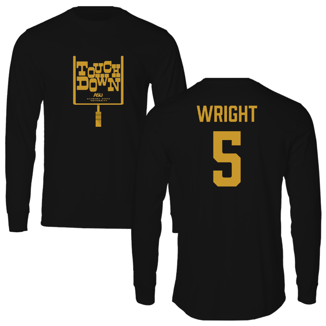 Alabama State University Football Black Touchdown Performance Long Sleeve - #5 Taco Wright