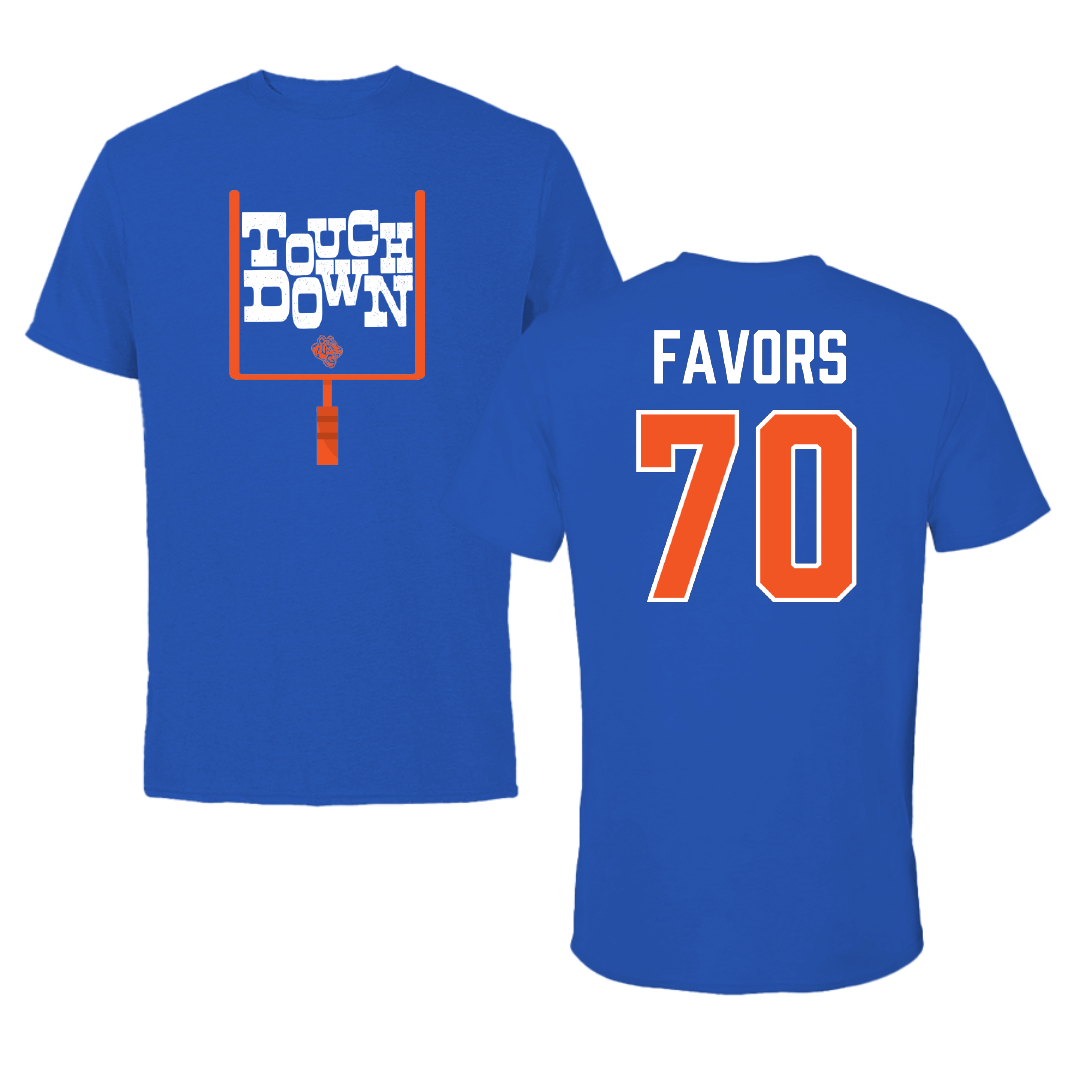 Savannah State University Football Blue Touchdown Performance Tee - #70 Bryce Favors