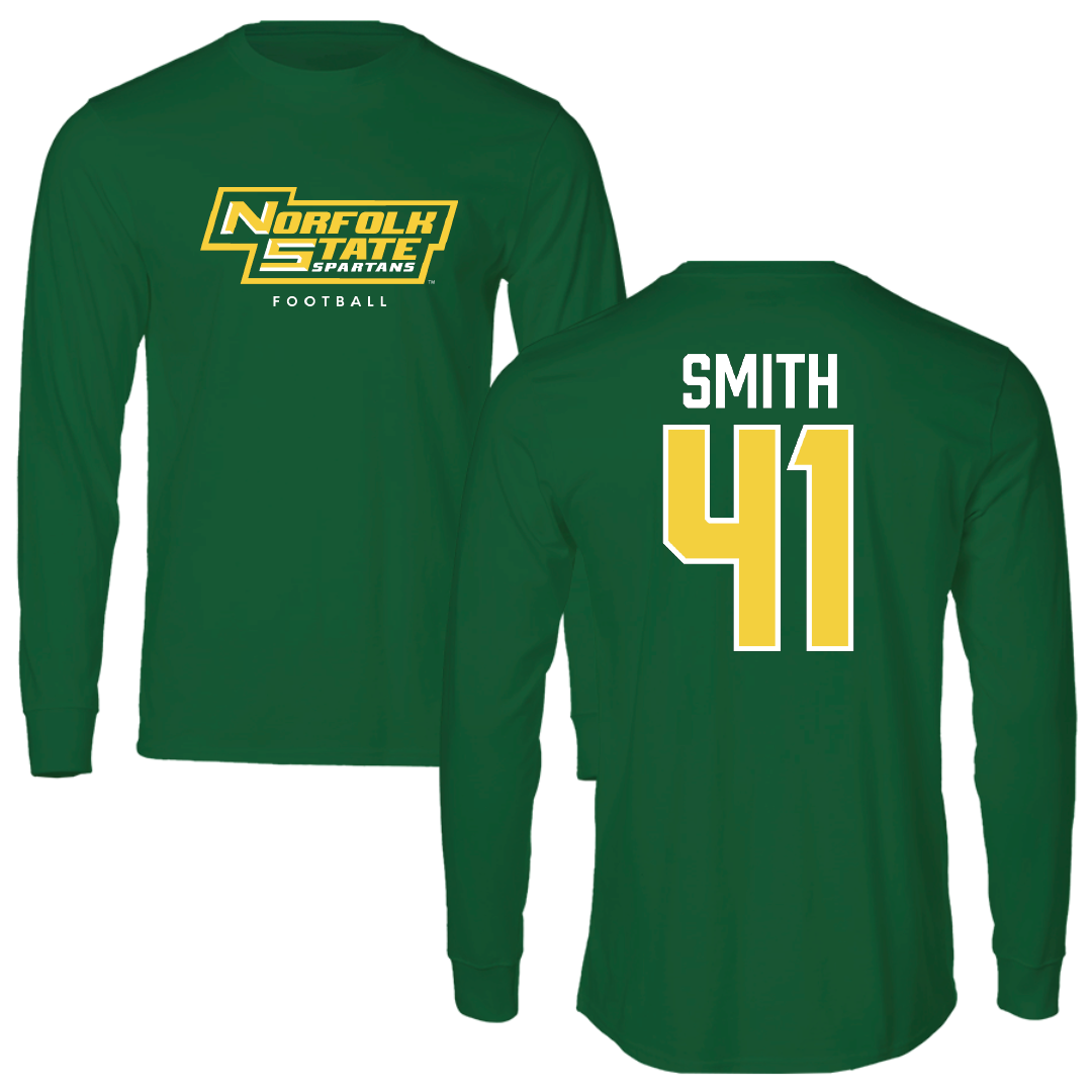 Norfolk State University Football Kelly Green Performance Long Sleeve - #41 Jayden Smith