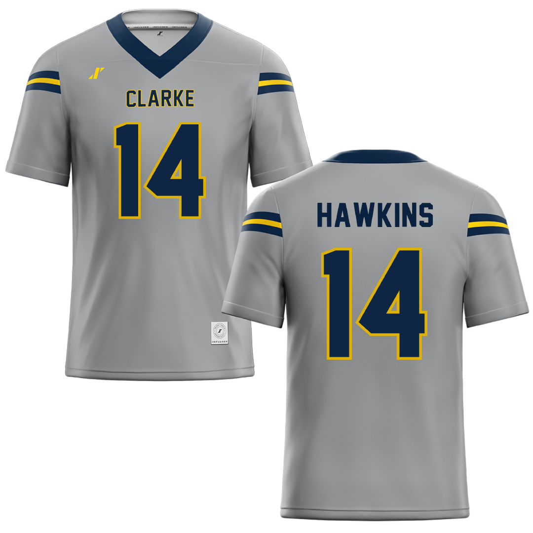 Clarke University Gray Football Jersey - #14 Davin Hawkins