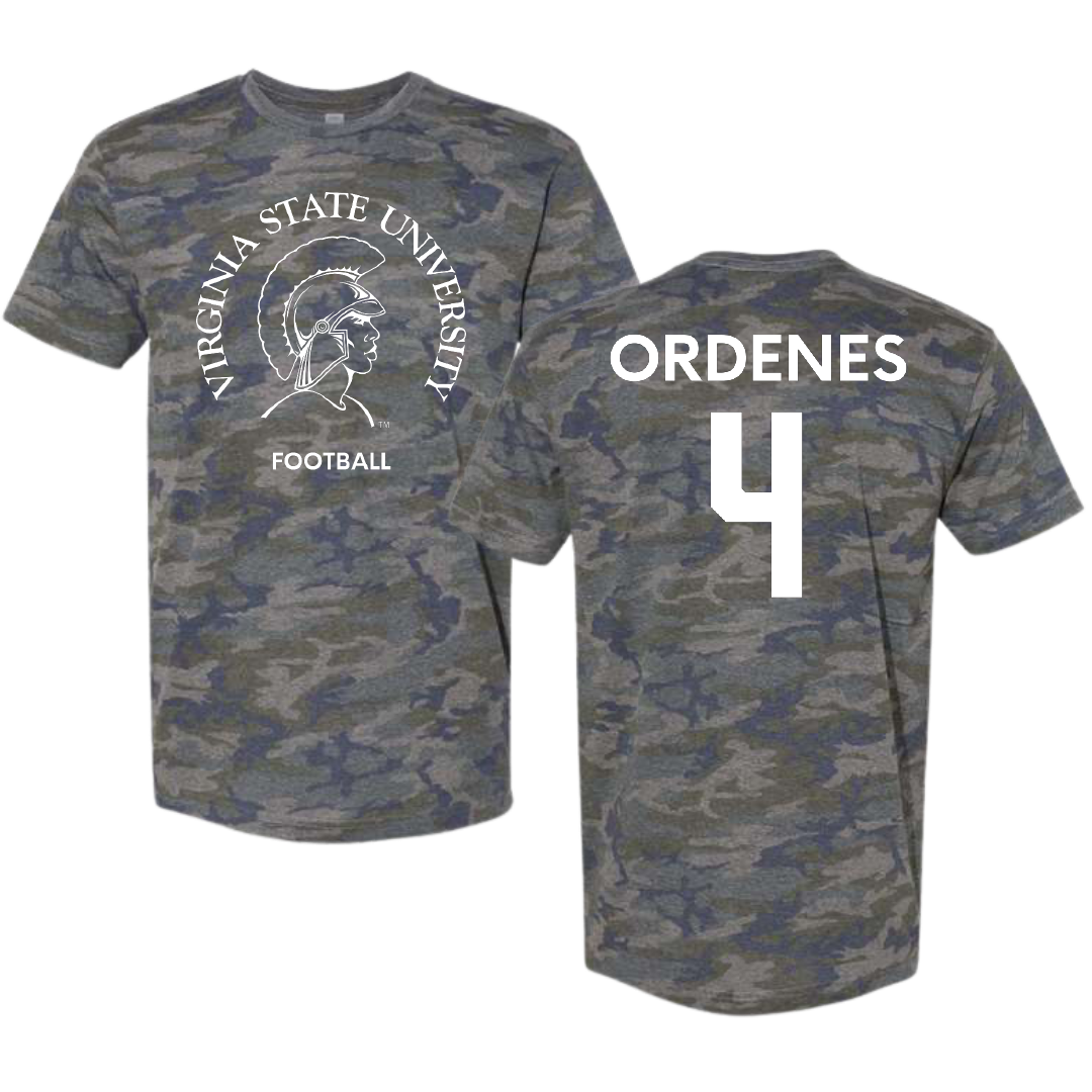 Virginia State University Football Vintage Camo Tee - #4 Vince Ordenes