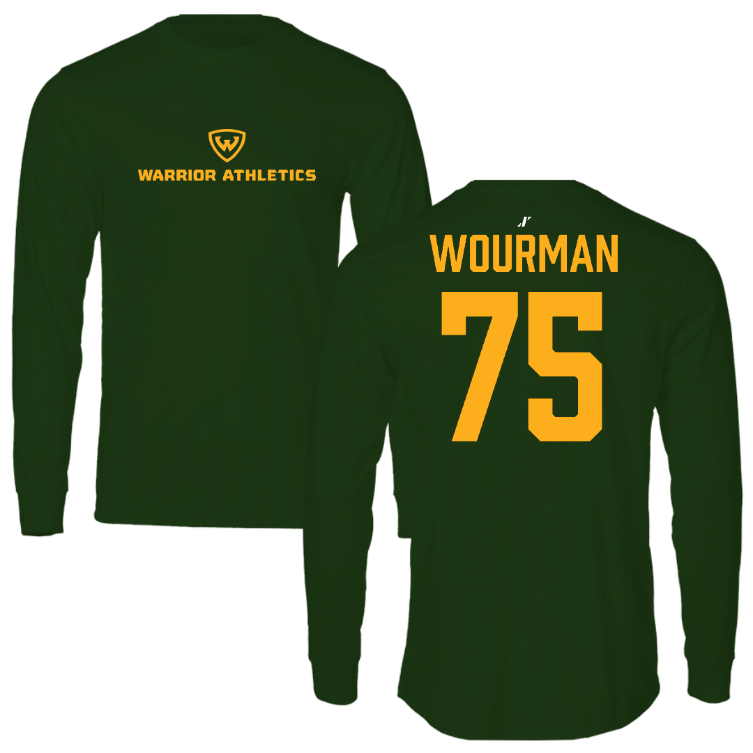 Wayne State University (Michigan) Football Forest Green Performance Long Sleeve - #75 Richardo Wourman