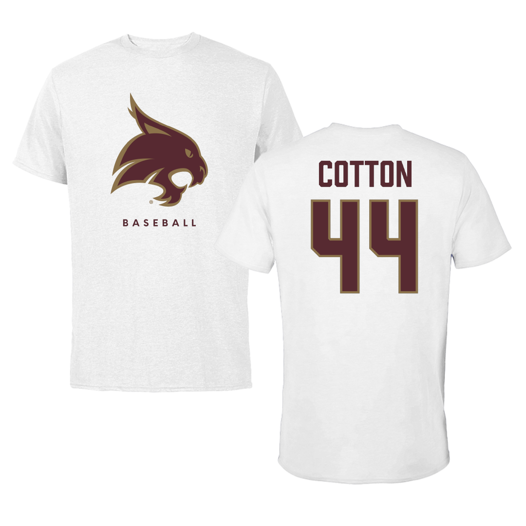 Texas State University Baseball White Performance Tee - #44 Jackson Cotton