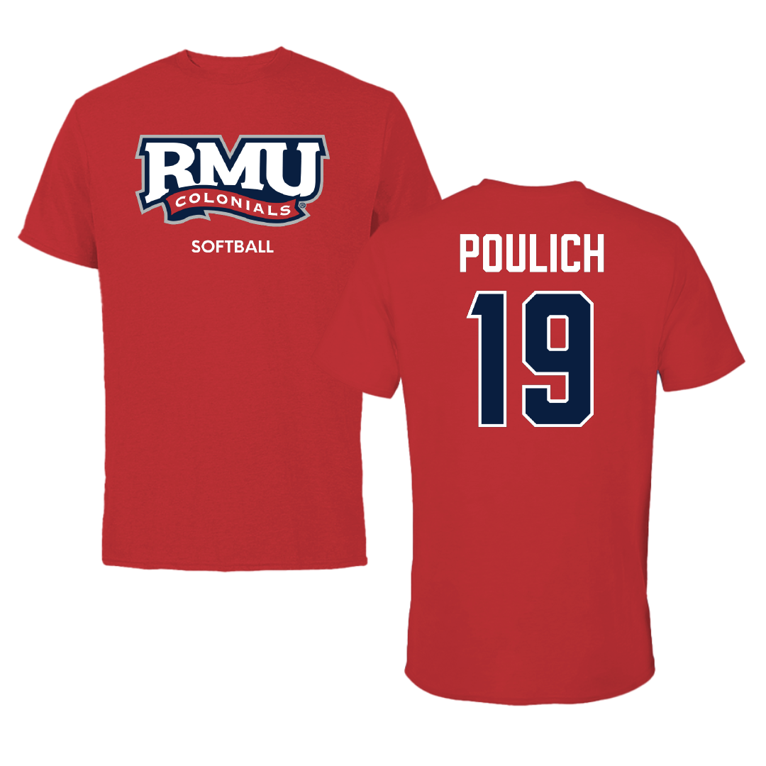 Robert Morris University Softball Red Colonials Performance Tee - #19 Courtney Poulich