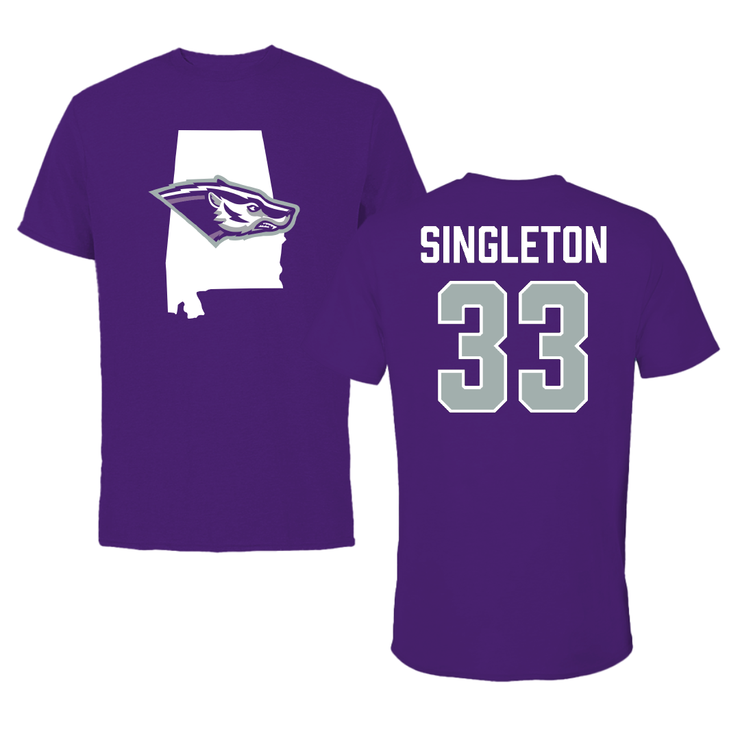 Spring Hill College Baseball Purple State Tee - #33 Michael Singleton