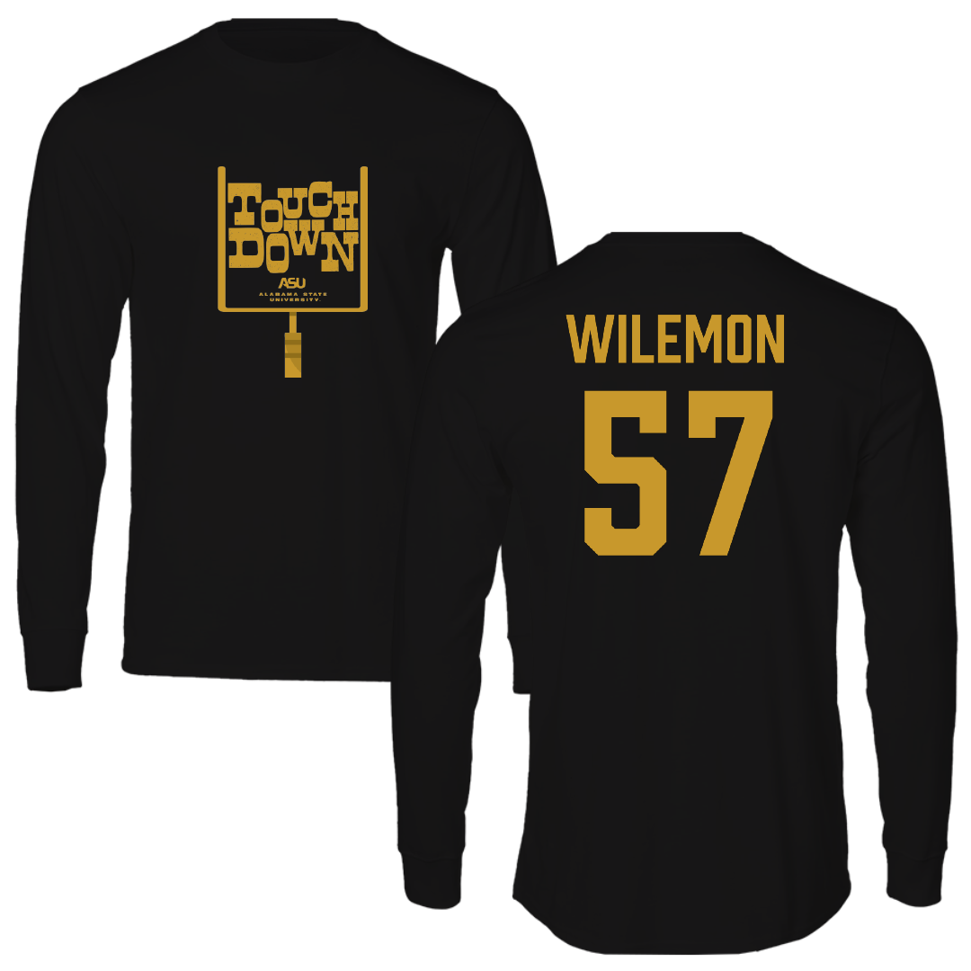 Alabama State University Football Black Touchdown Performance Long Sleeve - #57 Garrett Wilemon