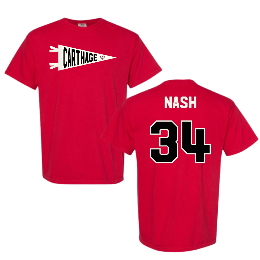 Carthage College Basketball Red Pennant Comfort Colors Tee - #34 Andy Nash