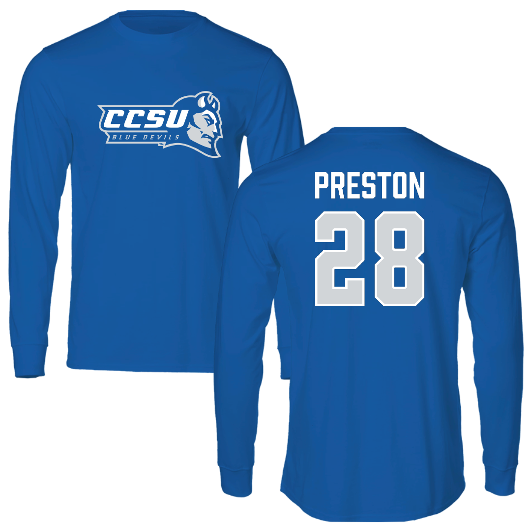 Central Connecticut State University Football Blue Devils Performance Long Sleeve - #28 Dekavis Preston