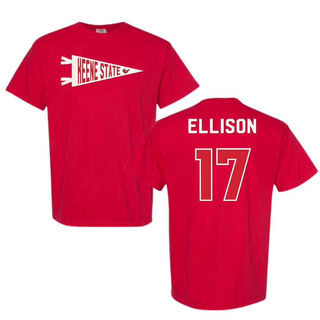 Keene State College Baseball Red Pennant Comfort Colors Tee - #17 Dylan Ellison