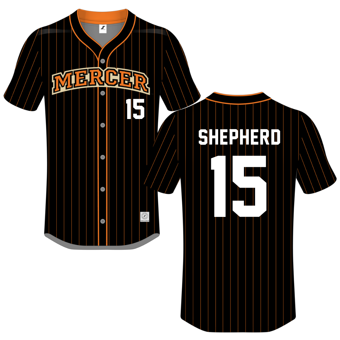 Mercer University Black Pinstripe Button-Down Jersey - #15 Logan Shepherd