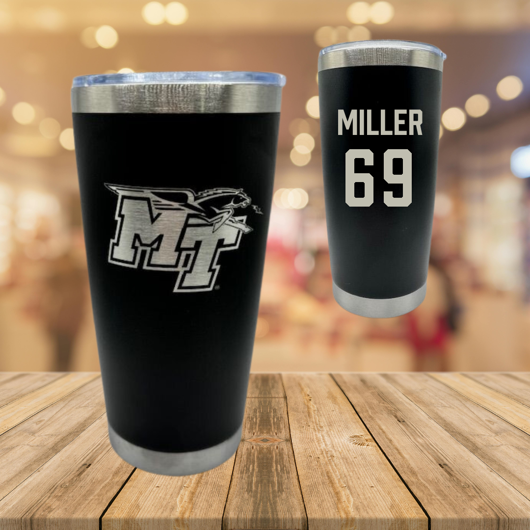 Middle Tennessee State University Football Black Stainless Steel Tumbler - #69 Marcus Miller