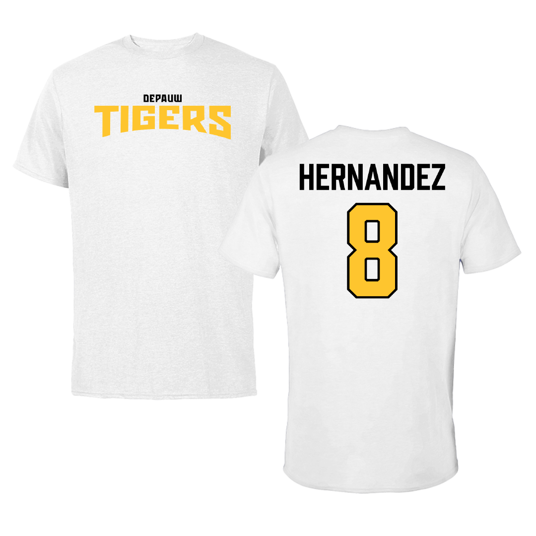 DePauw University Football White Classic Performance Tee - #8 Noah Hernandez