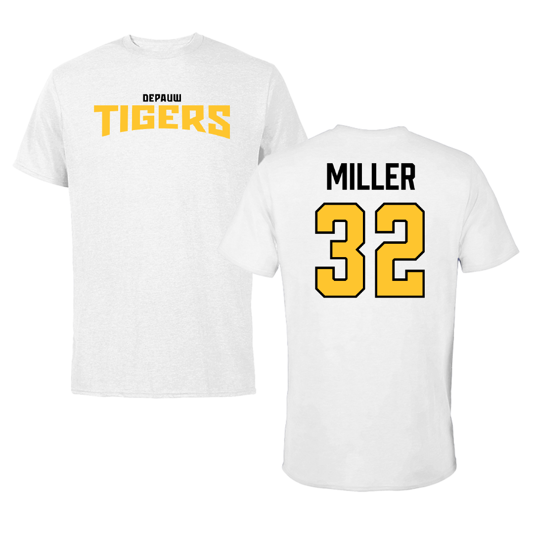 DePauw University Football White Classic Performance Tee - #32 Harrison Miller